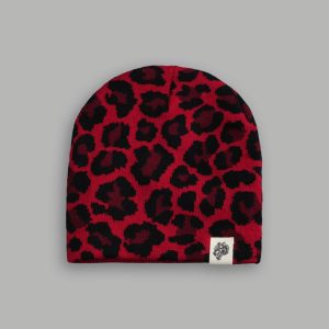 Wolf Patch V2 Cap Beanie in Red Leopard