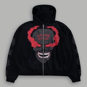 Stone Cold Forever Vex Double Zip Hoodie in Black Drift Wash