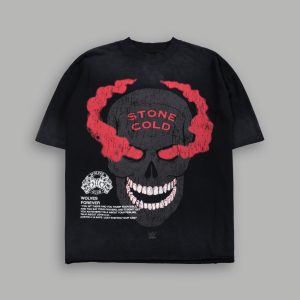 Stone Cold Forever Grunge Mid-Length Raw Hem Tee in Black Drift Wash