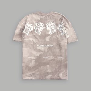 Wolves Have Your Back Unisex Premium Oversized Tee in Clay Vintage Woodland Camo