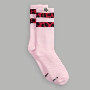 2 Stripe Wolf Patch Classic Socks in Cloud Pink/Red Leopard