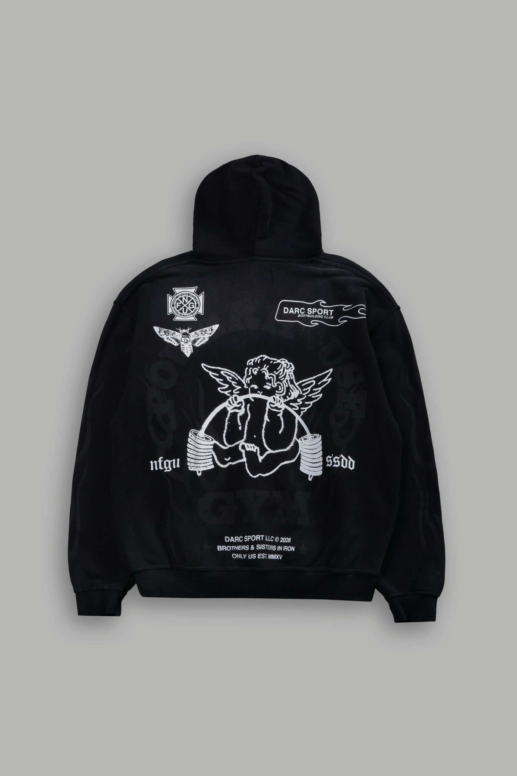 Powerhouse of the Cherub Unisex Pierce Hoodie in Black Drift Wash