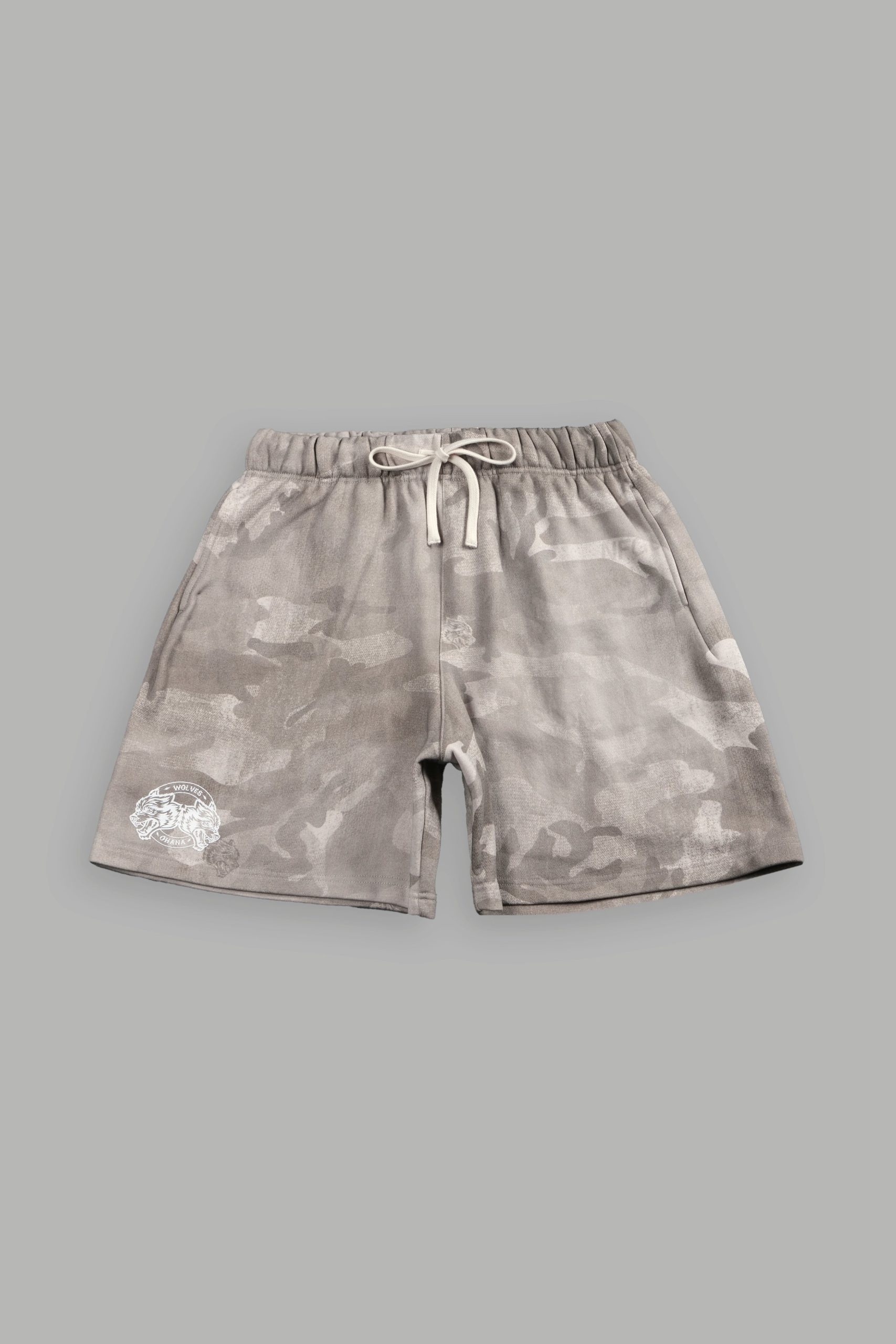 Wolves Club Post Lounge Unisex Sweat Shorts in Clay Vintage Woodland Camo