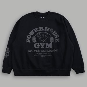 Powerhouse of the Wolves Destroyed Oversized London Crewneck in Black