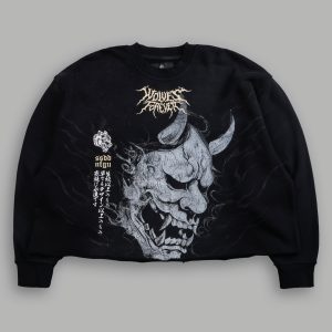 Hannya Inferno Raw Hem Box Cut Crewneck in Black Sun Fade