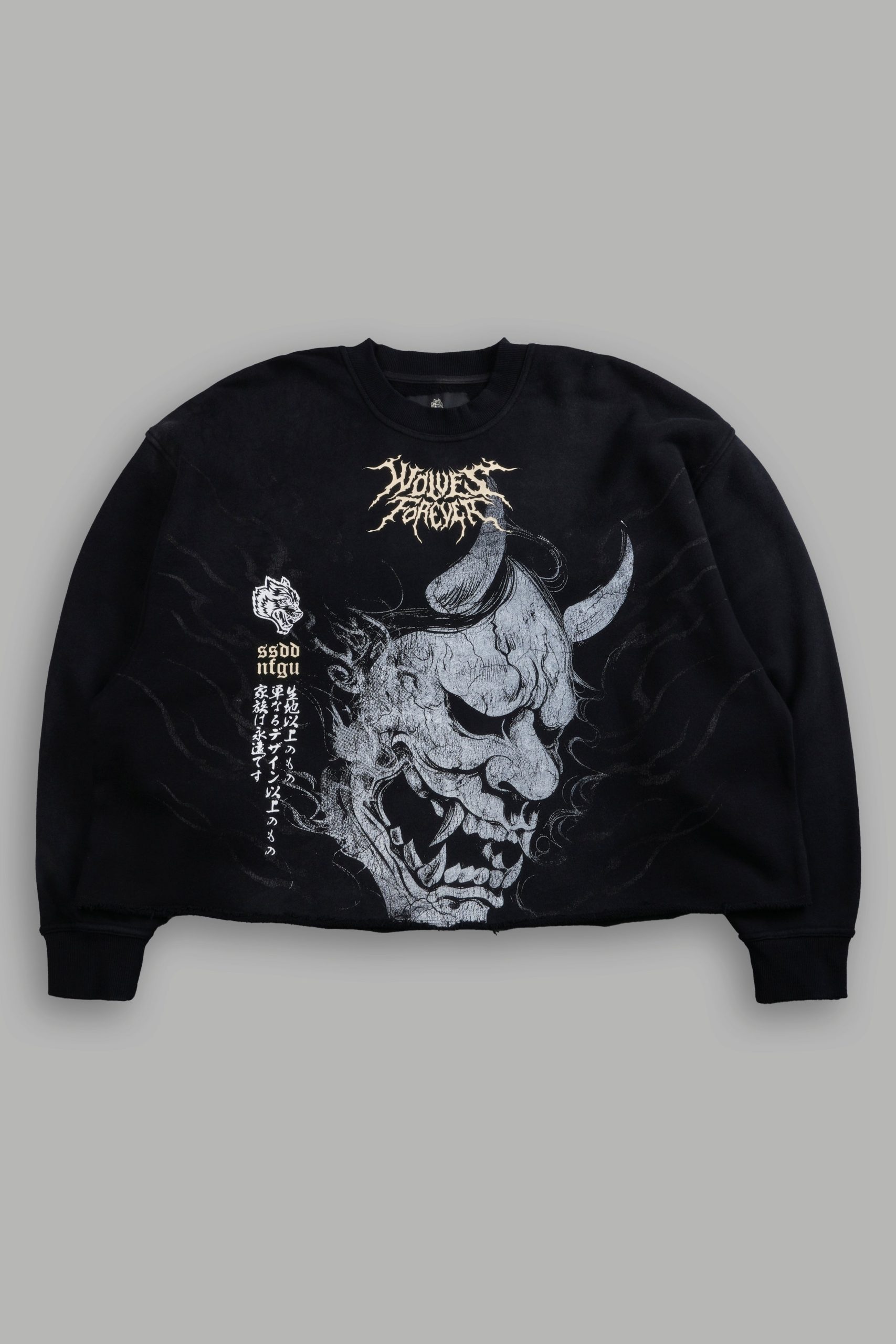 Hannya Inferno Raw Hem Box Cut Crewneck in Black Sun Fade