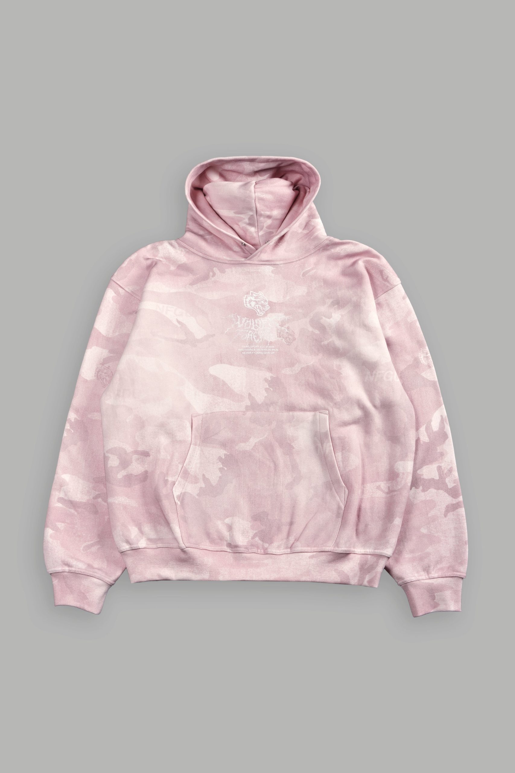 Drip Hesh WLVS FRVR Unisex Pierce Hoodie in Blush Vintage Woodland Camo