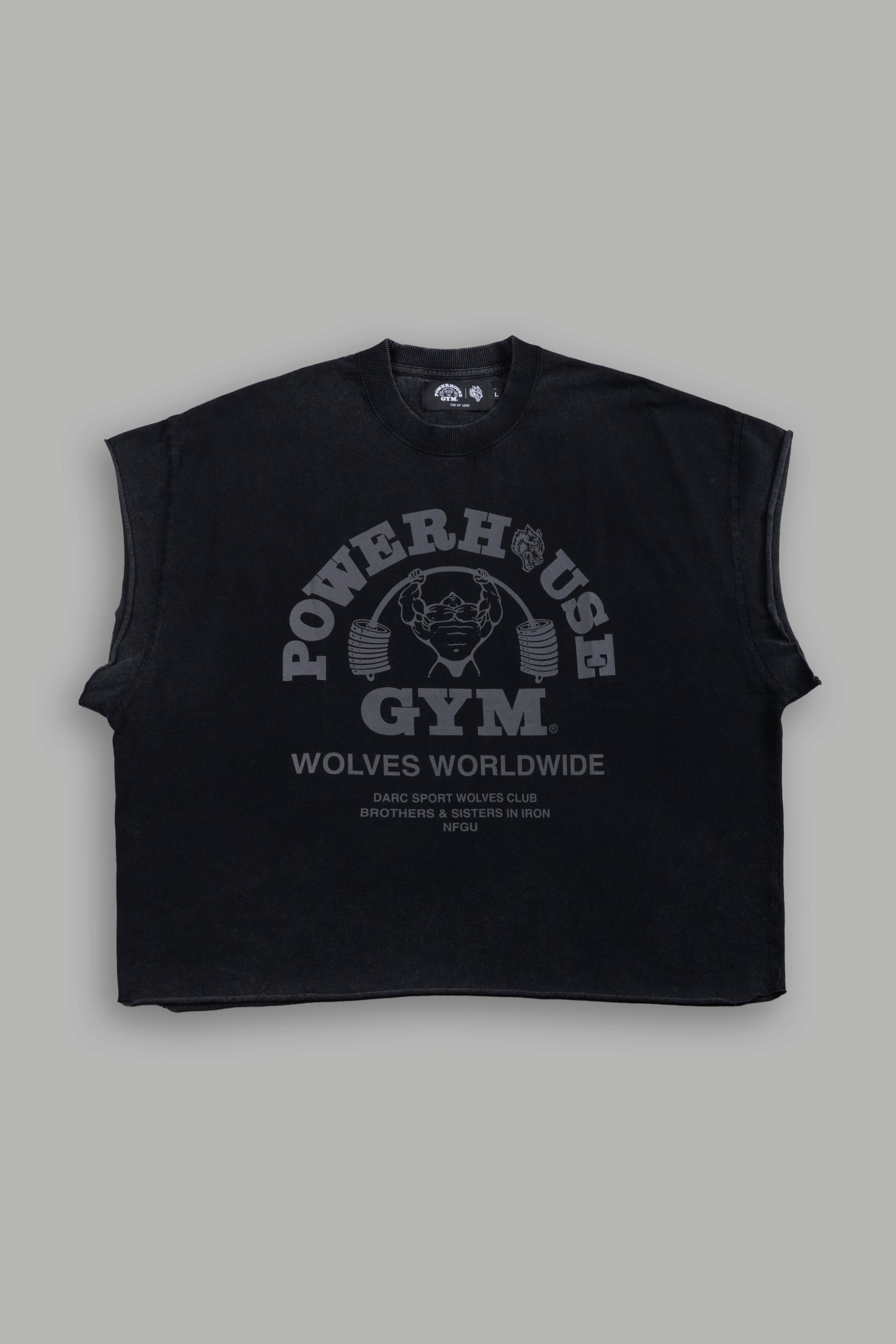 Powerhouse of the Wolves Grunge Cut-Off Tee in Black