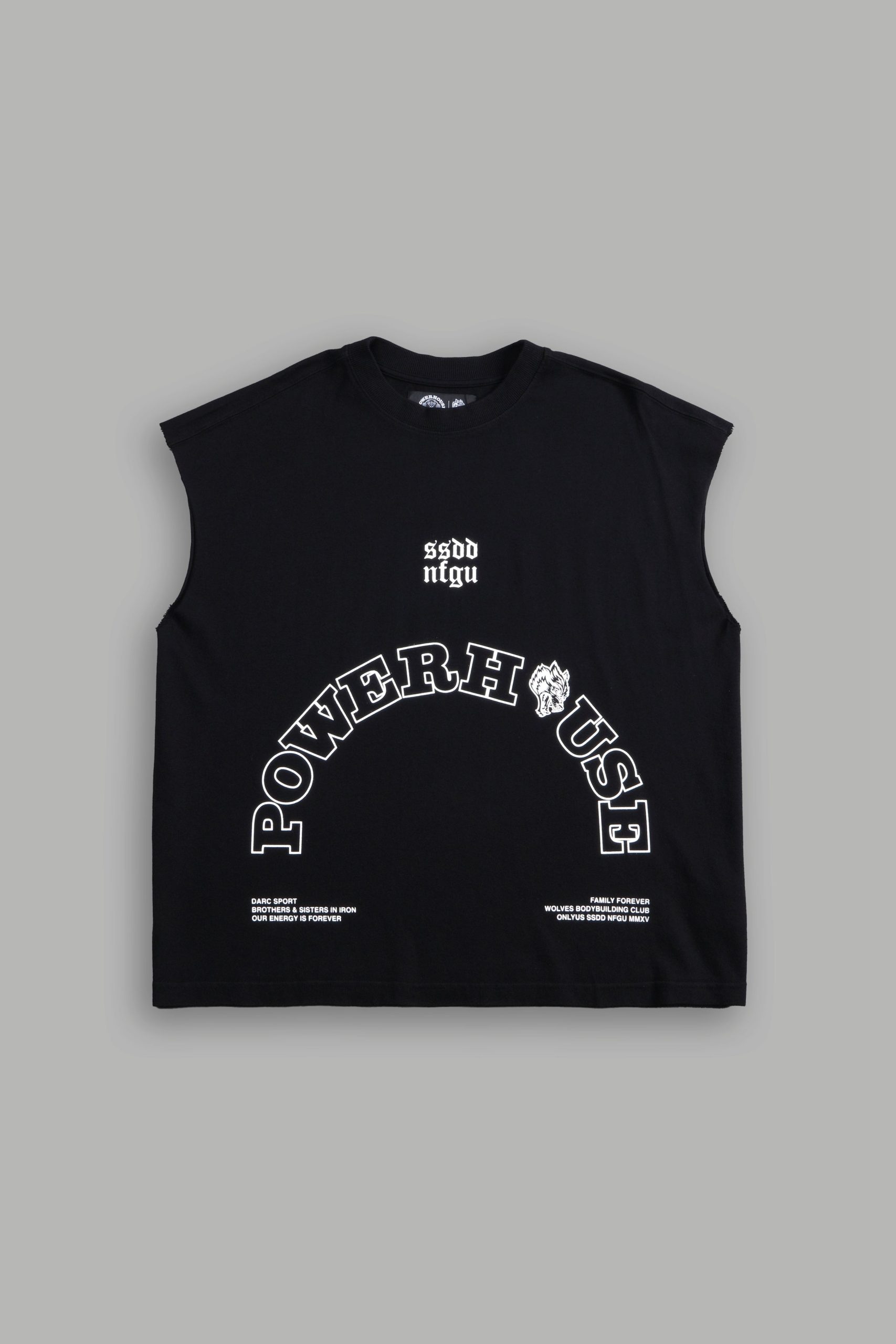 Powerhouse Wolves Premium Box Cut Muscle Tee in Black