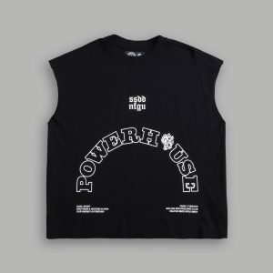 Powerhouse Wolves Premium Box Cut Muscle Tee in Black