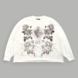 You Are the Reason Grunge Mid-Length Raw Hem LS Tee in Cream