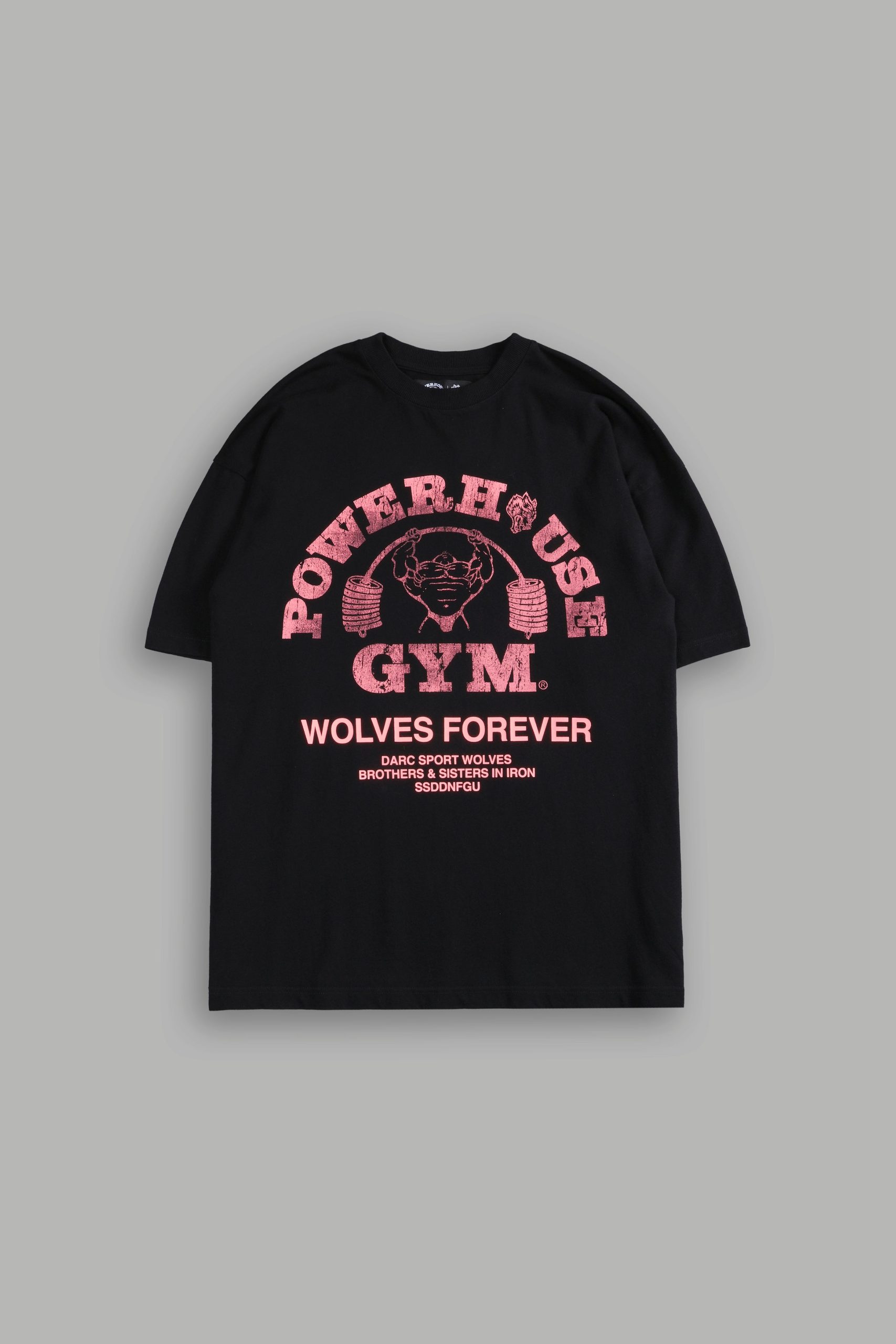 Powerhouse Of The Wolves V2Premium Oversized Tee in Black/Neon Pink