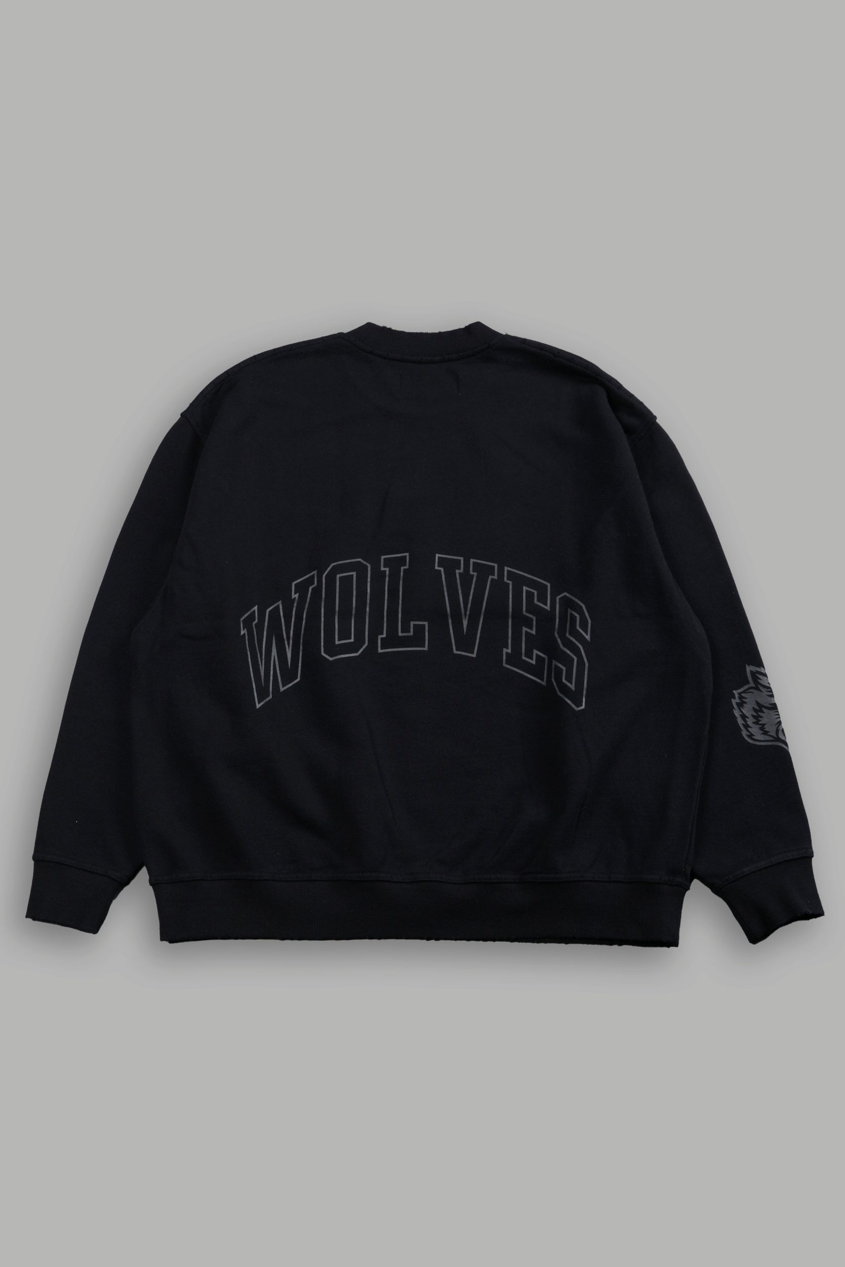 Powerhouse of the Wolves Destroyed Oversized London Crewneck in Black - Image 3