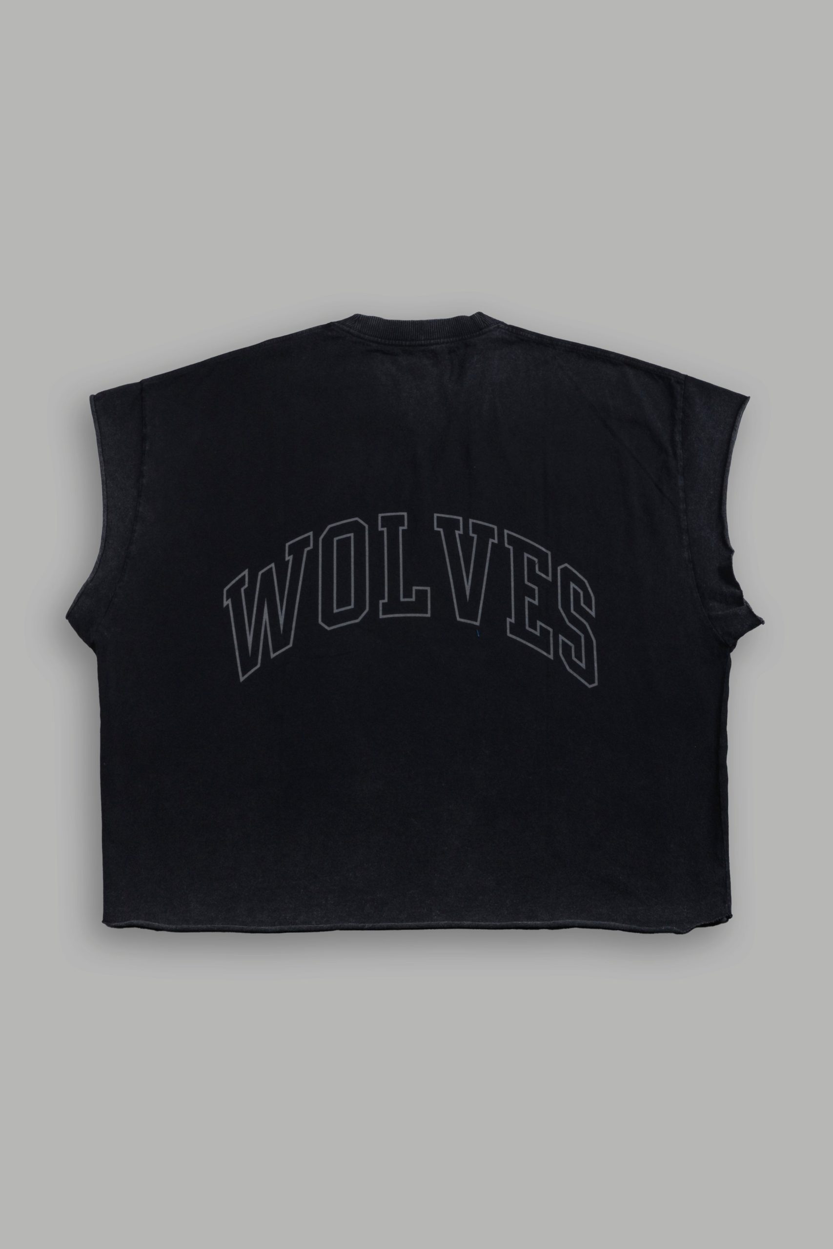 Powerhouse of the Wolves Grunge Cut-Off Tee in Black - Image 3