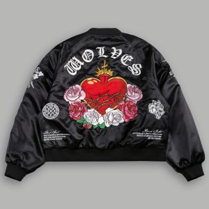 Last Love Unisex Cropped Satin Bomber Jacket in Black