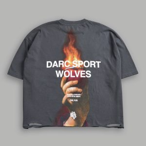 Sangrado Distressed Grunge Box Cut Tee in Slate Gray