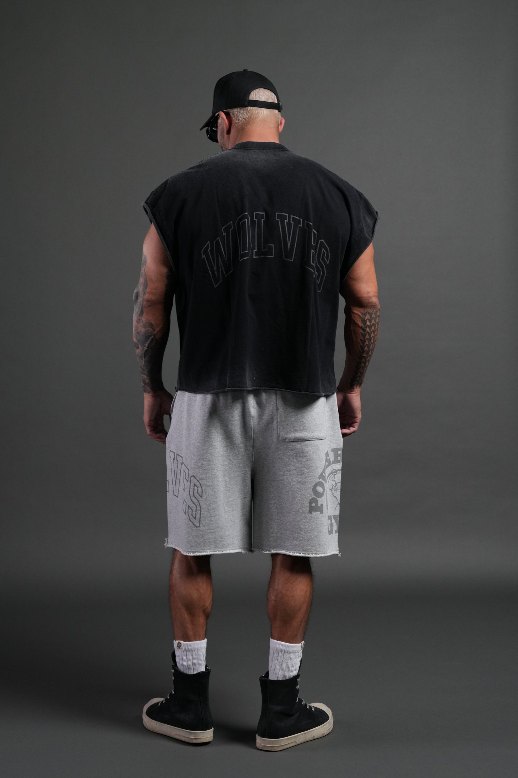 Powerhouse of the Wolves Grunge Cut-Off Tee in Black - Image 6