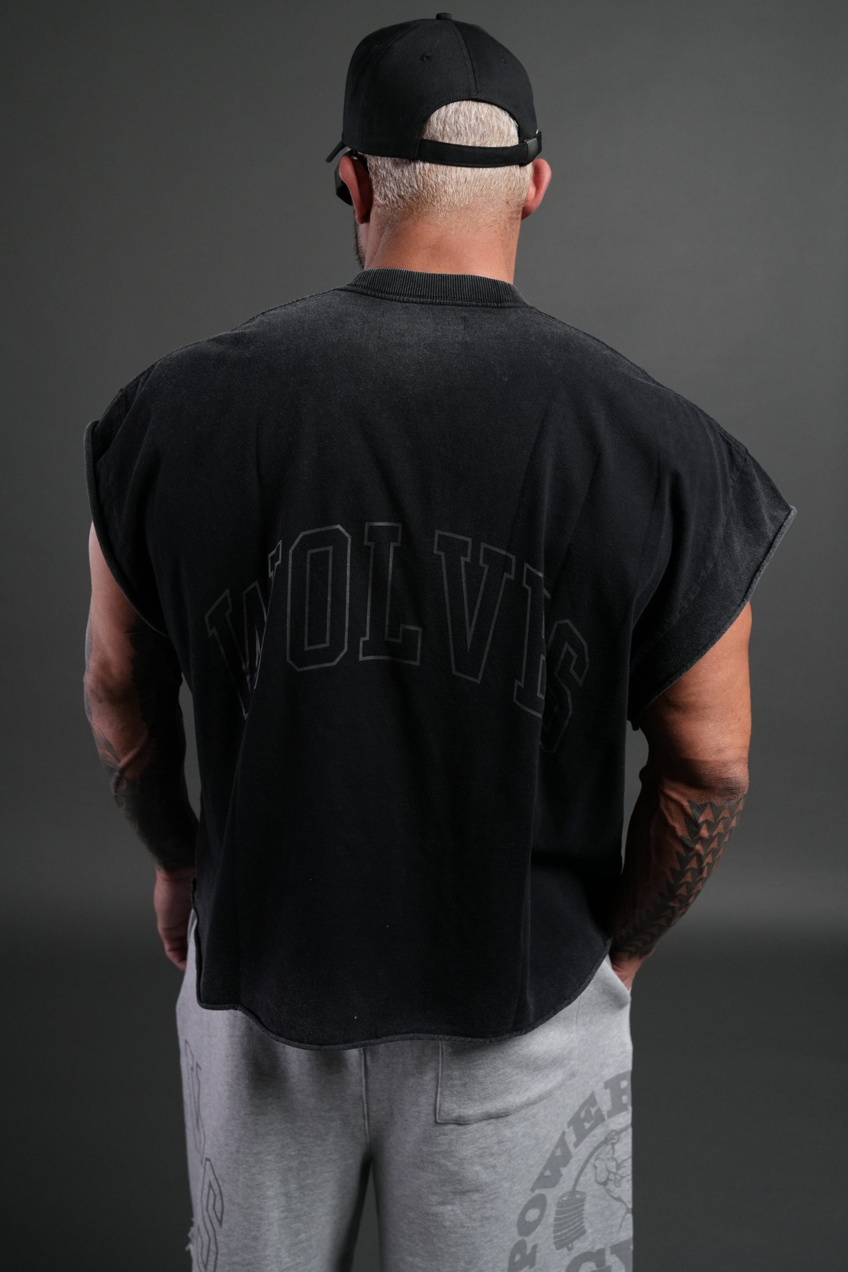 Powerhouse of the Wolves Grunge Cut-Off Tee in Black - Image 2
