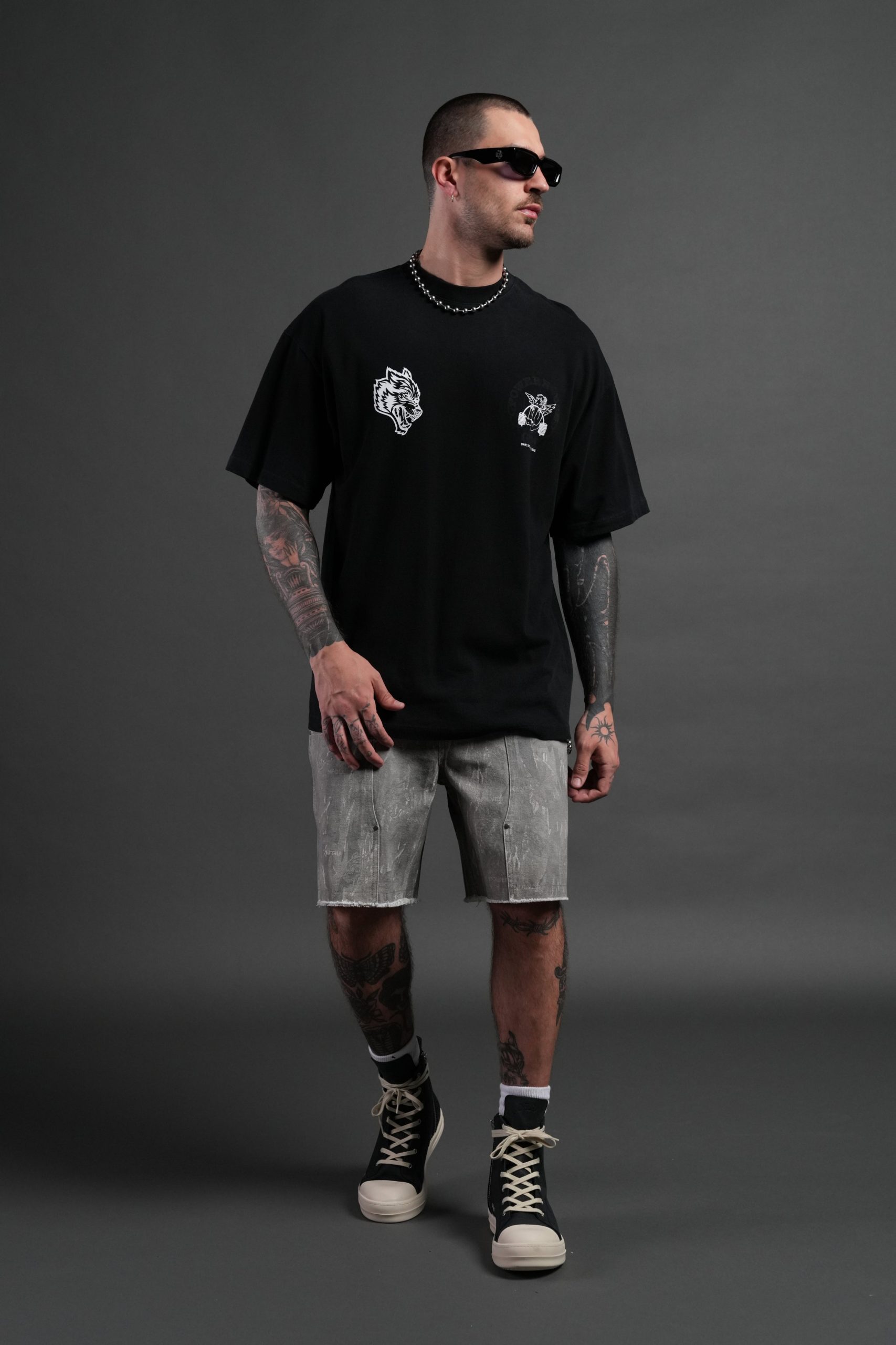 Powerhouse of the Cherub Unisex Premium Oversized Tee in Black Drift Wash - Image 5