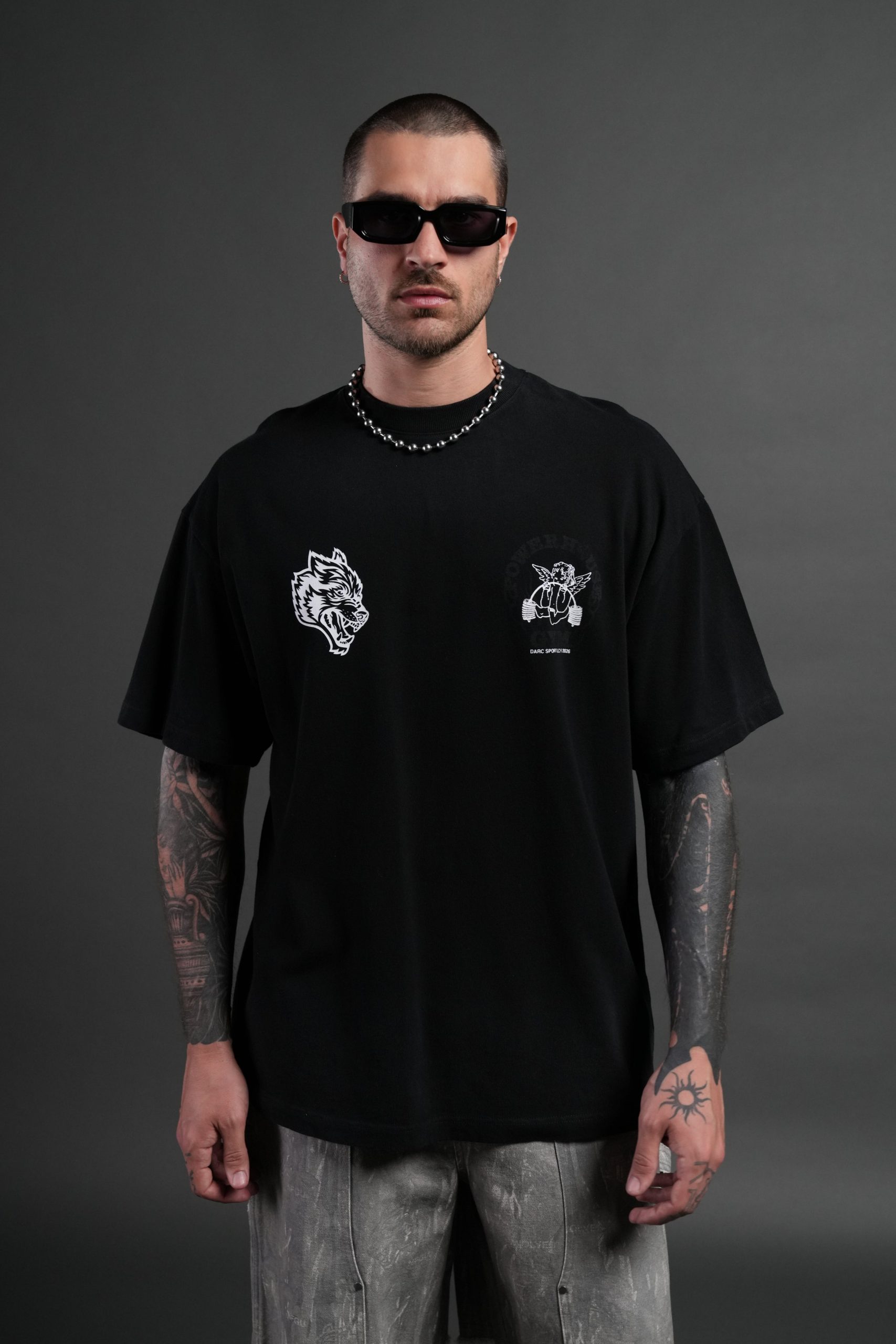 Powerhouse of the Cherub Unisex Premium Oversized Tee in Black Drift Wash - Image 2
