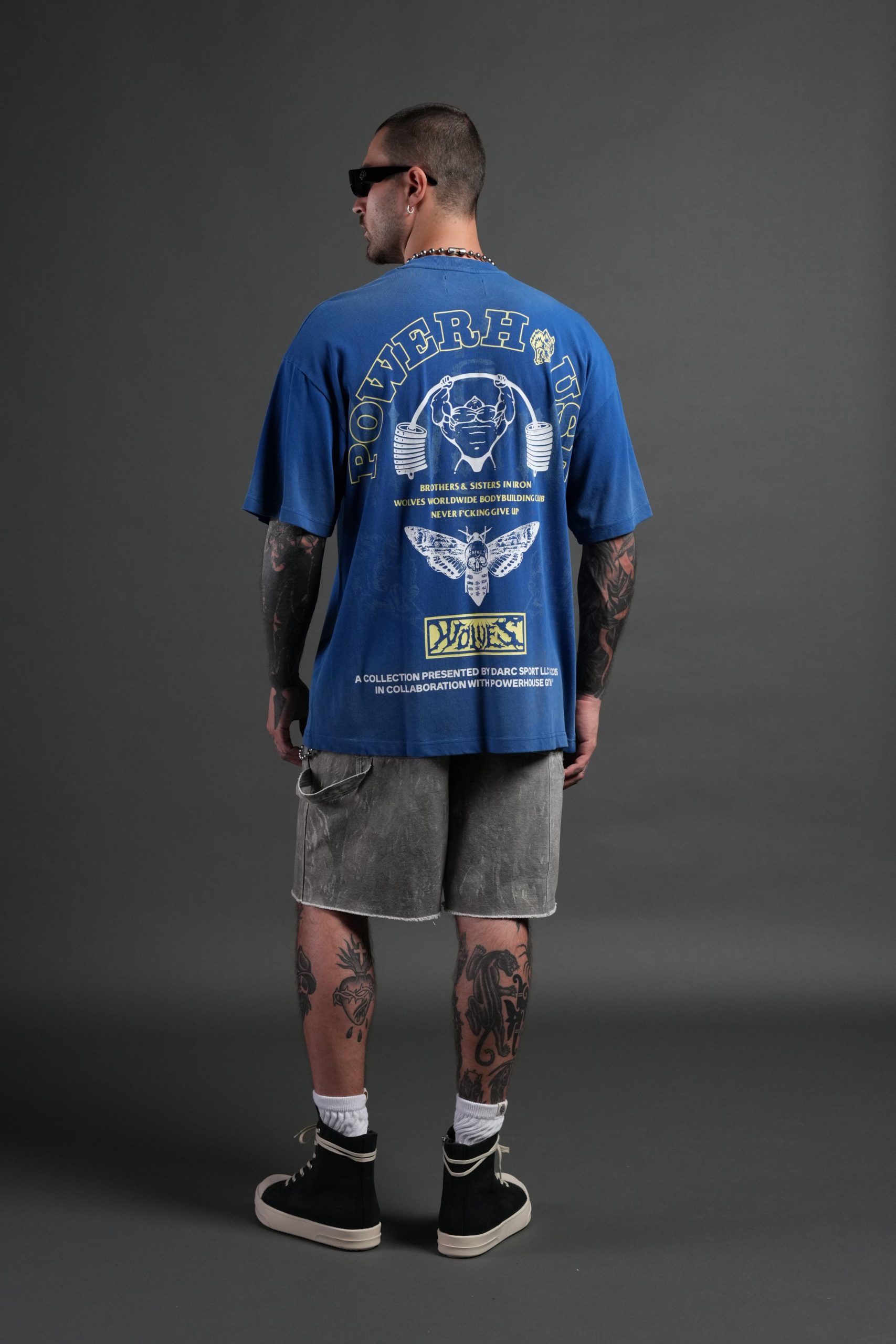 Powerhouse Moth Premium Oversized Tee in Darc Cobalt Drift Wash - Image 6