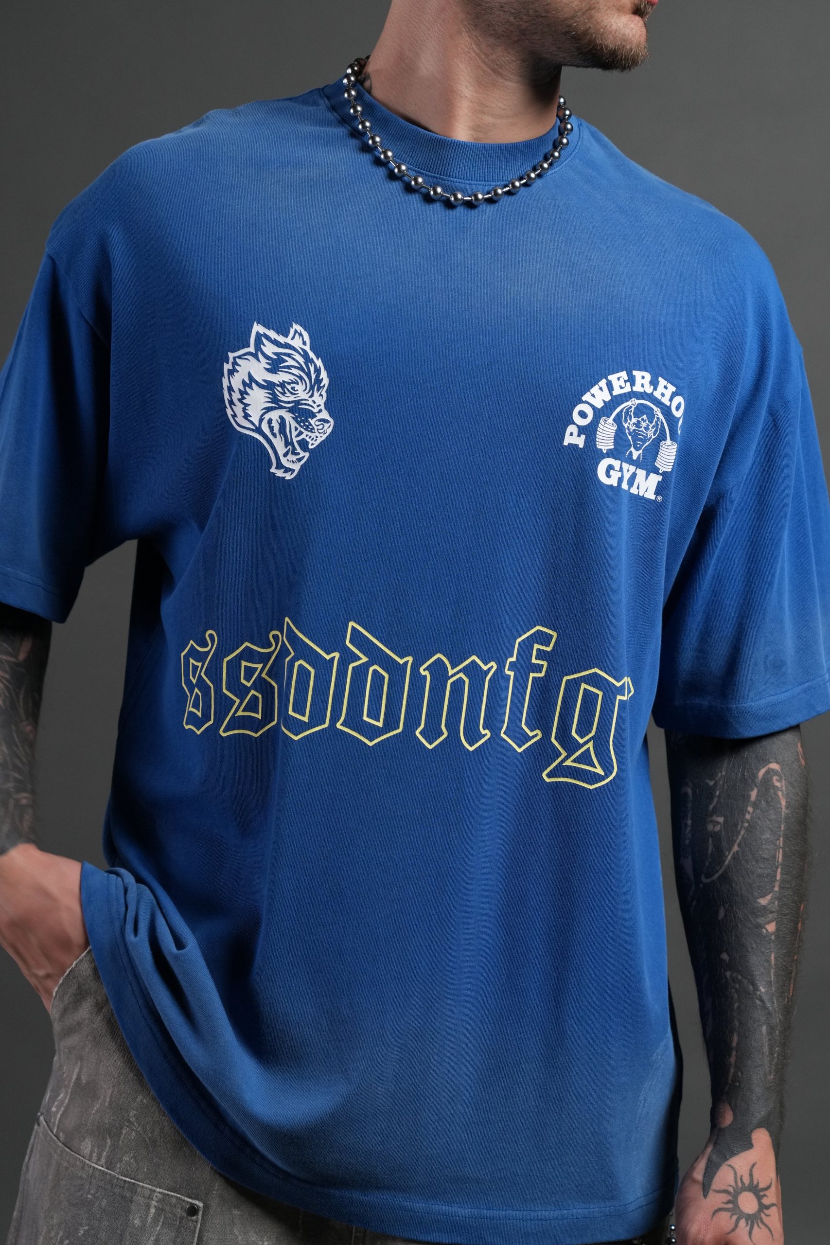 Powerhouse Moth Premium Oversized Tee in Darc Cobalt Drift Wash - Image 7