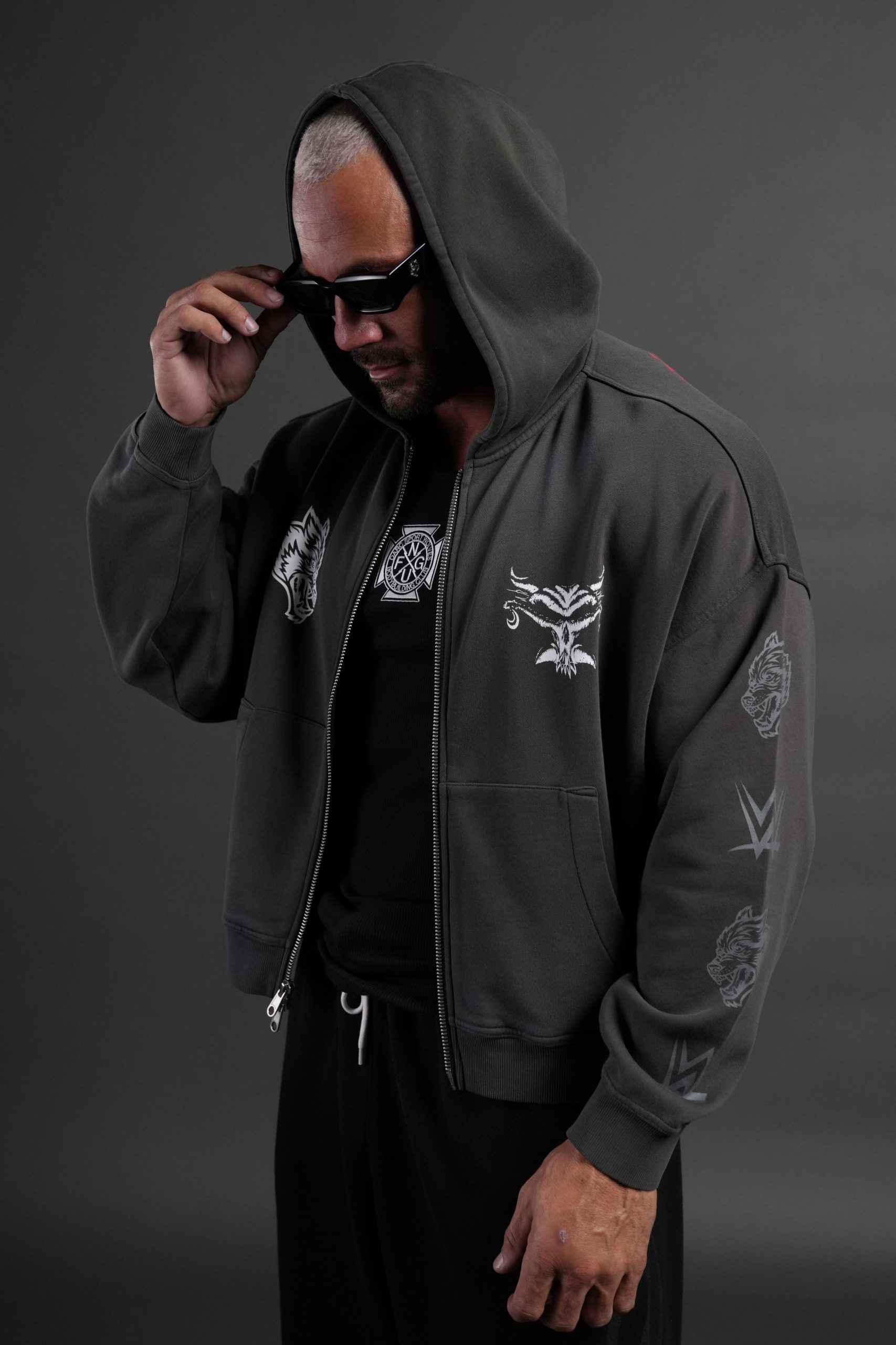 Feed the Beast Vex Double Zip Hoodie in Wolf Gray Drift Wash - Image 2