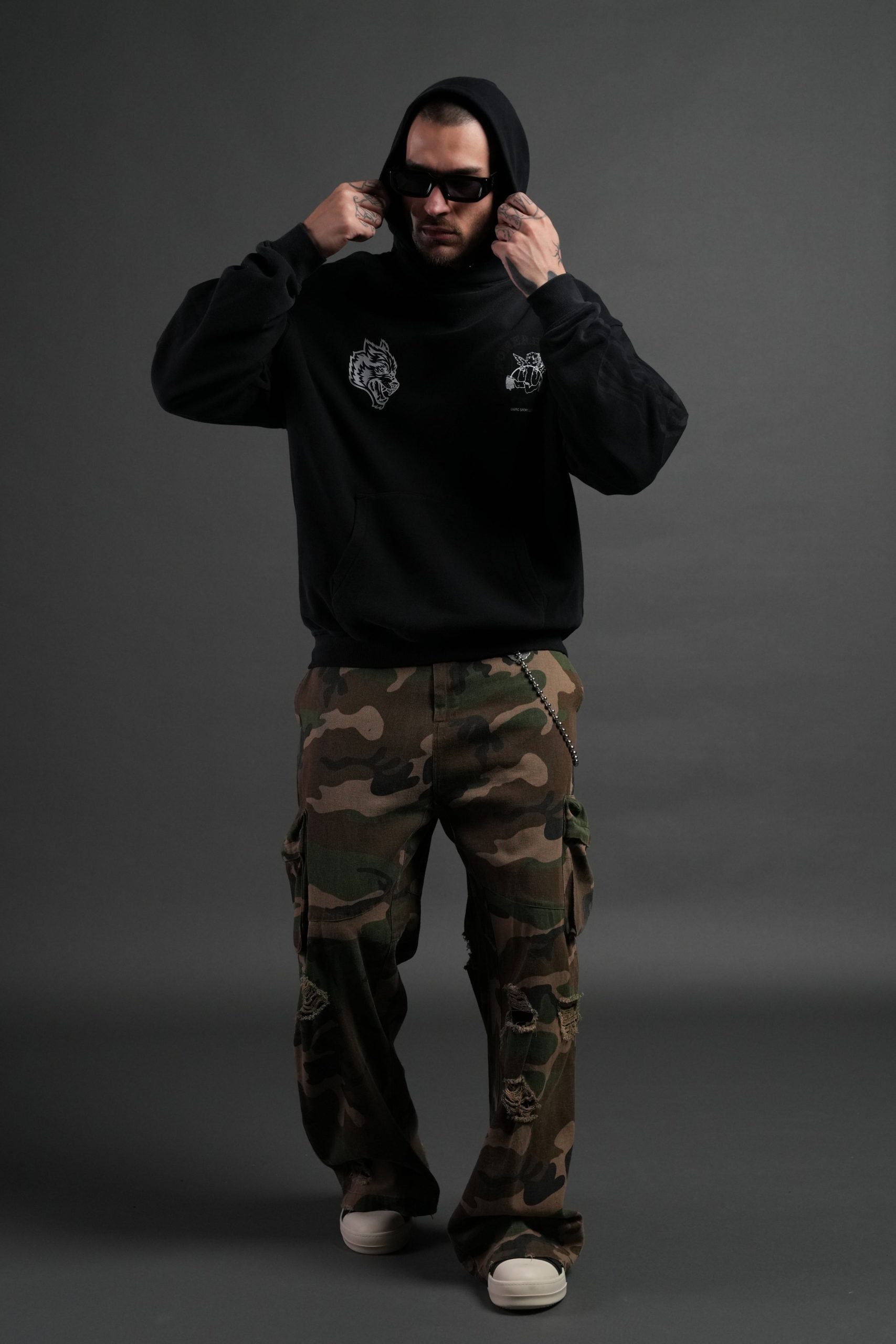 Powerhouse of the Cherub Unisex Pierce Hoodie in Black Drift Wash - Image 5