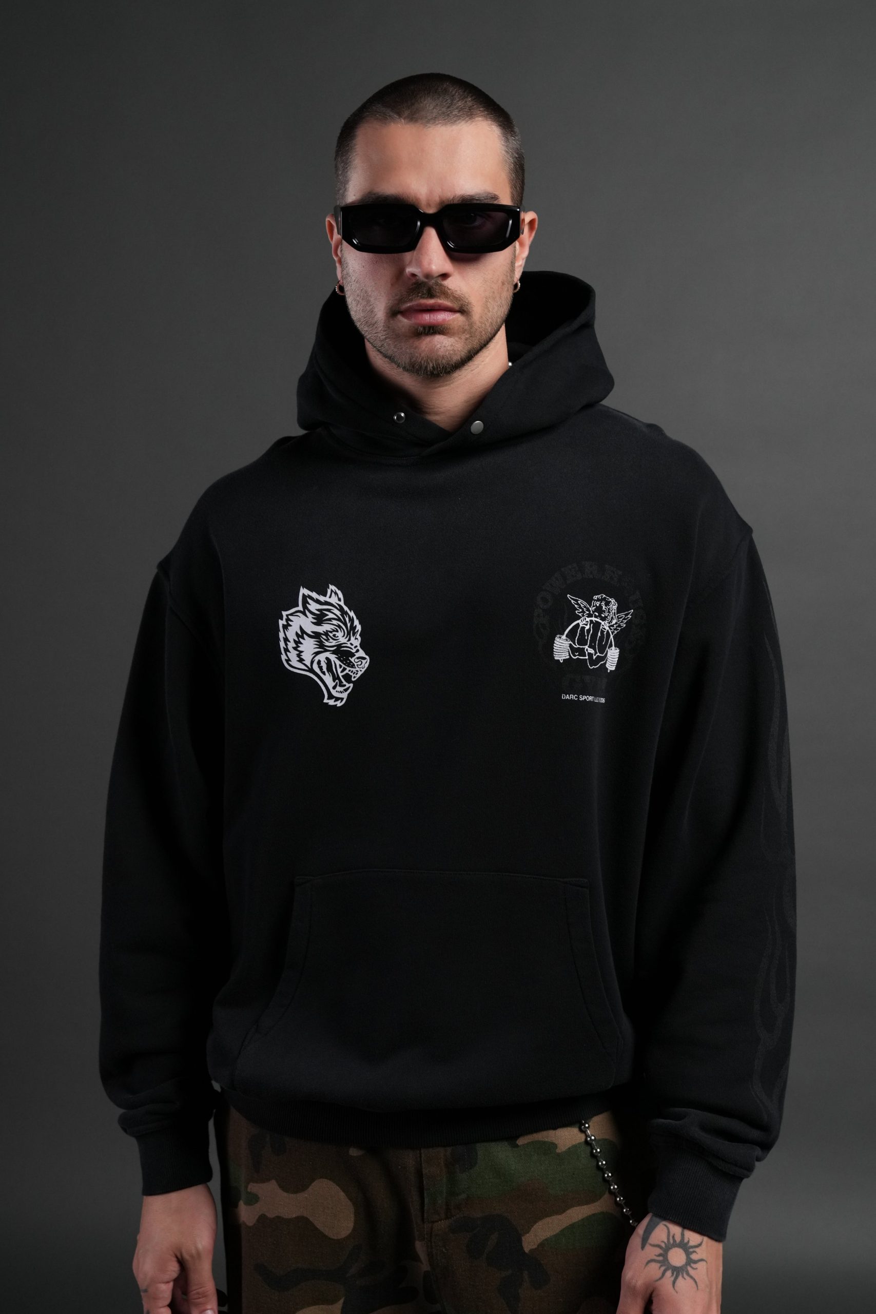Powerhouse of the Cherub Unisex Pierce Hoodie in Black Drift Wash - Image 2