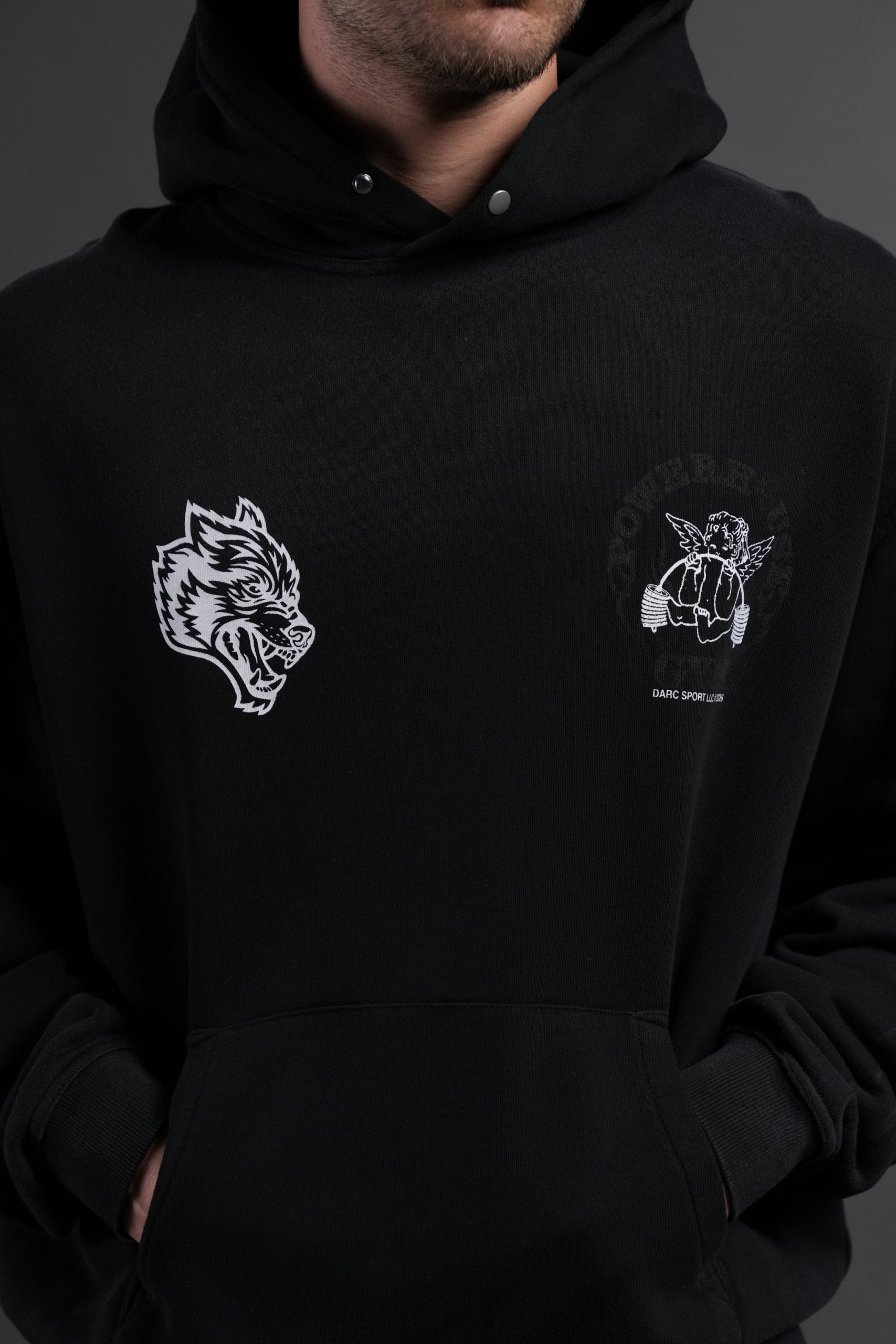 Powerhouse of the Cherub Unisex Pierce Hoodie in Black Drift Wash - Image 7