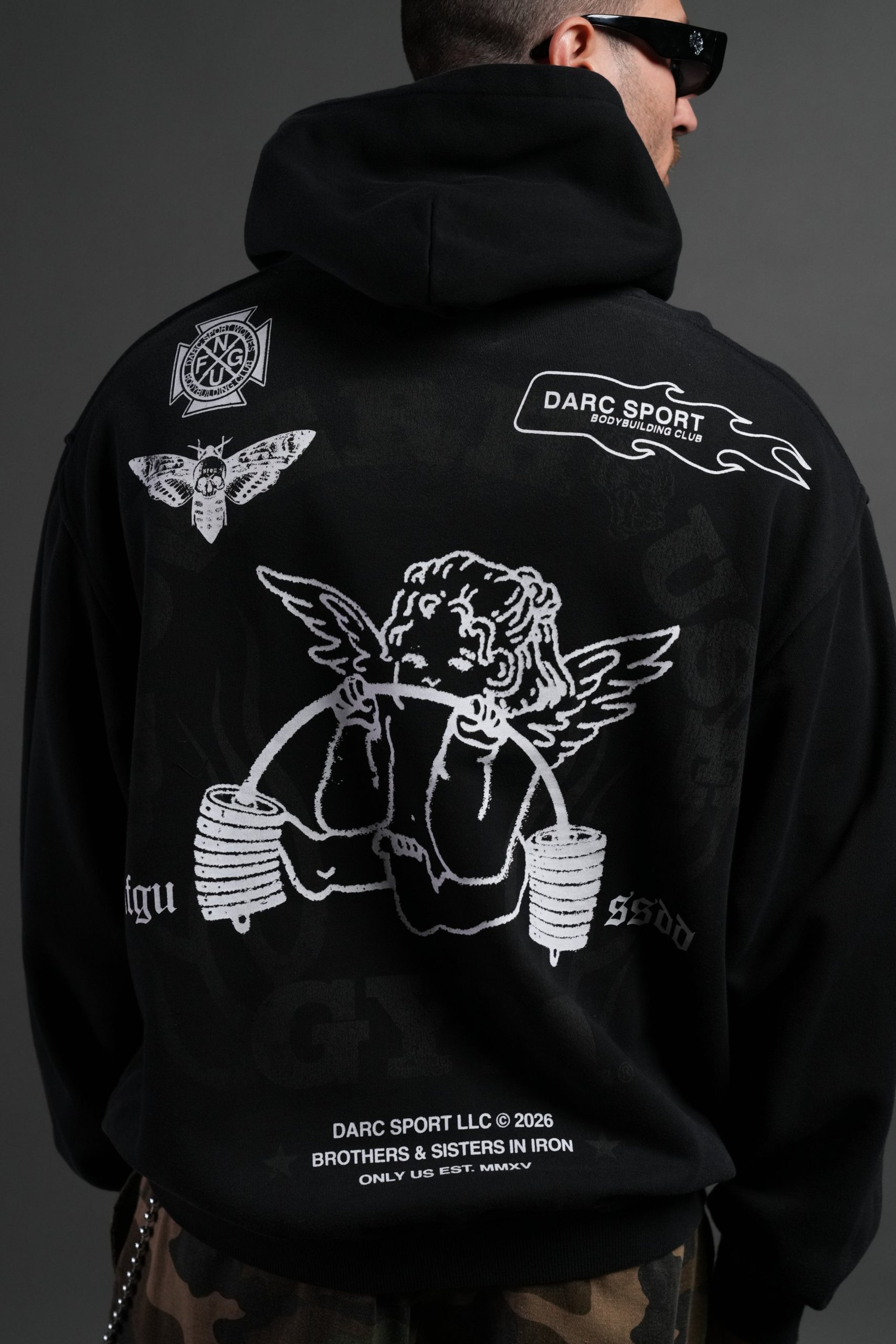 Powerhouse of the Cherub Unisex Pierce Hoodie in Black Drift Wash - Image 8