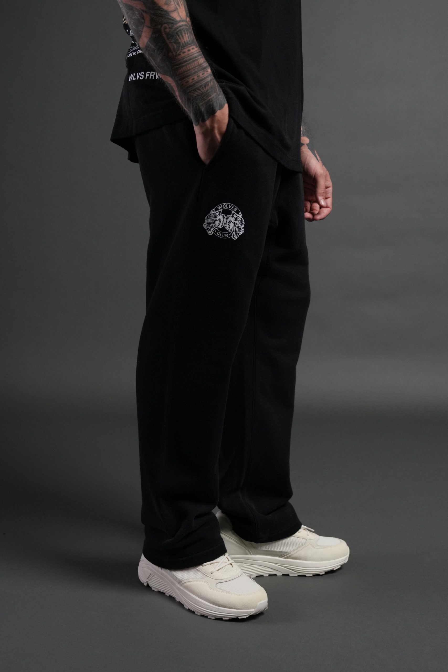 Powerhouse X Wolves Bigelow Sweat Pants in Black Drift Wash - Image 5