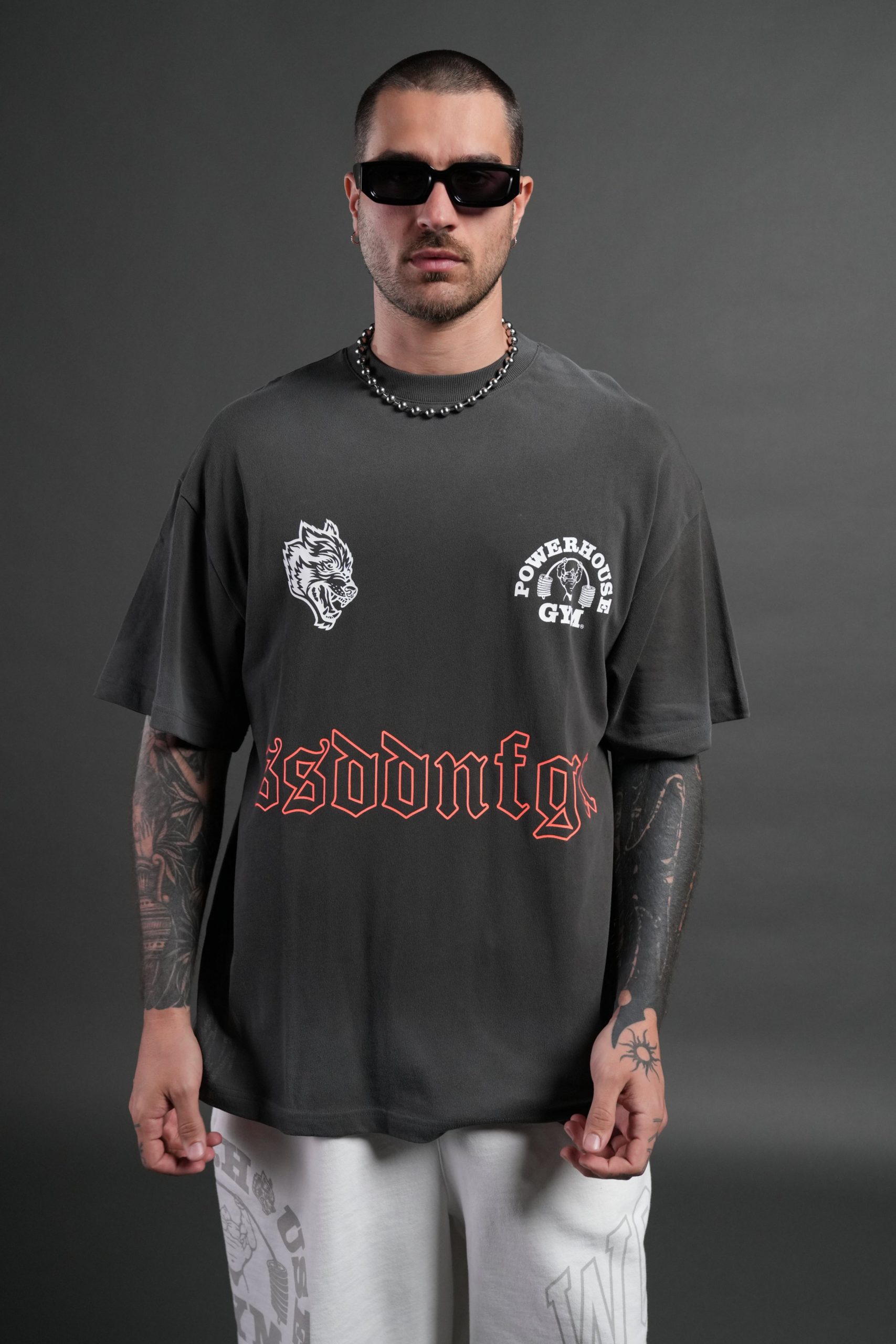 Powerhouse Moth Premium Oversized Tee in Wolf Gray Drift Wash - Image 2