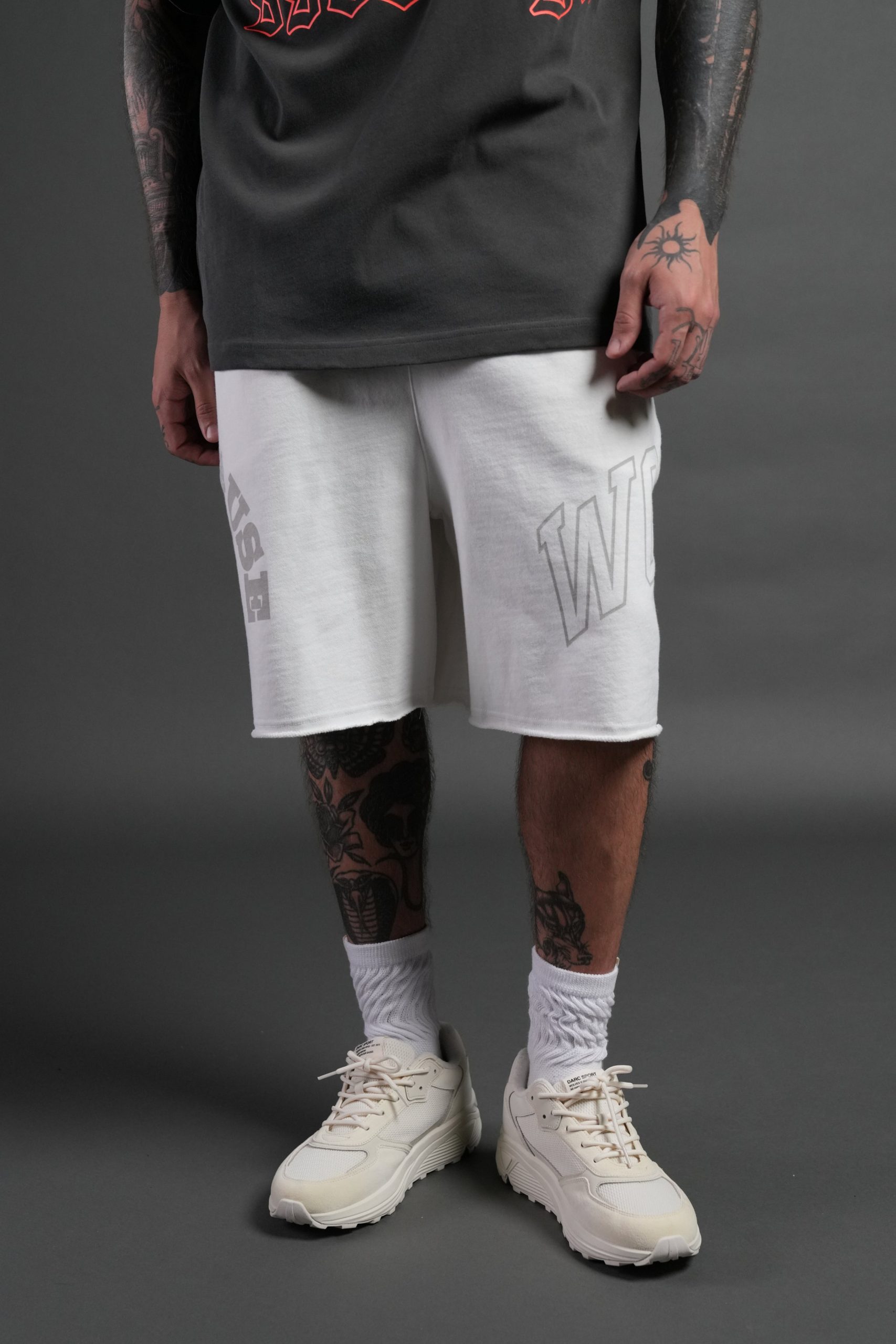 Powerhouse of the Wolves Grunge Brock Sweat Shorts in Cream - Image 2