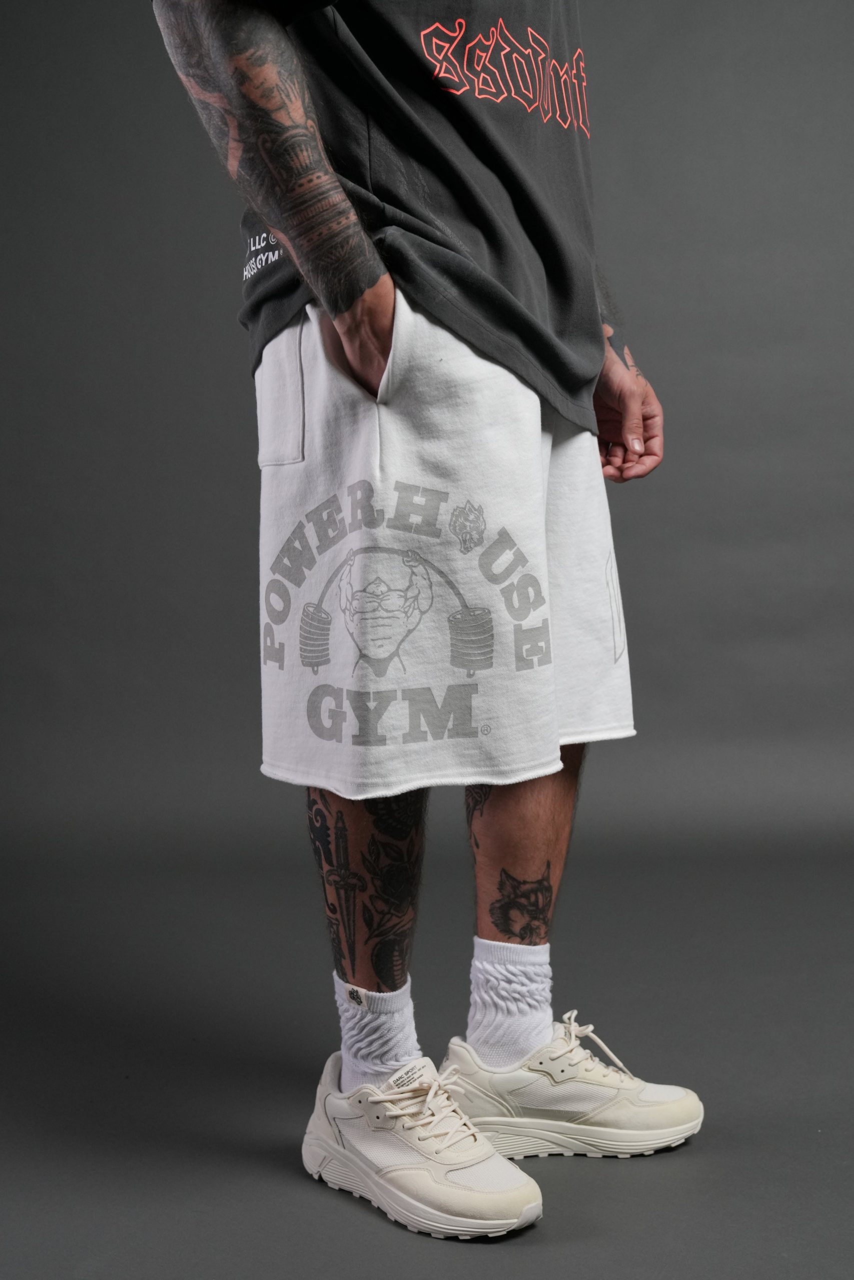 Powerhouse of the Wolves Grunge Brock Sweat Shorts in Cream - Image 5