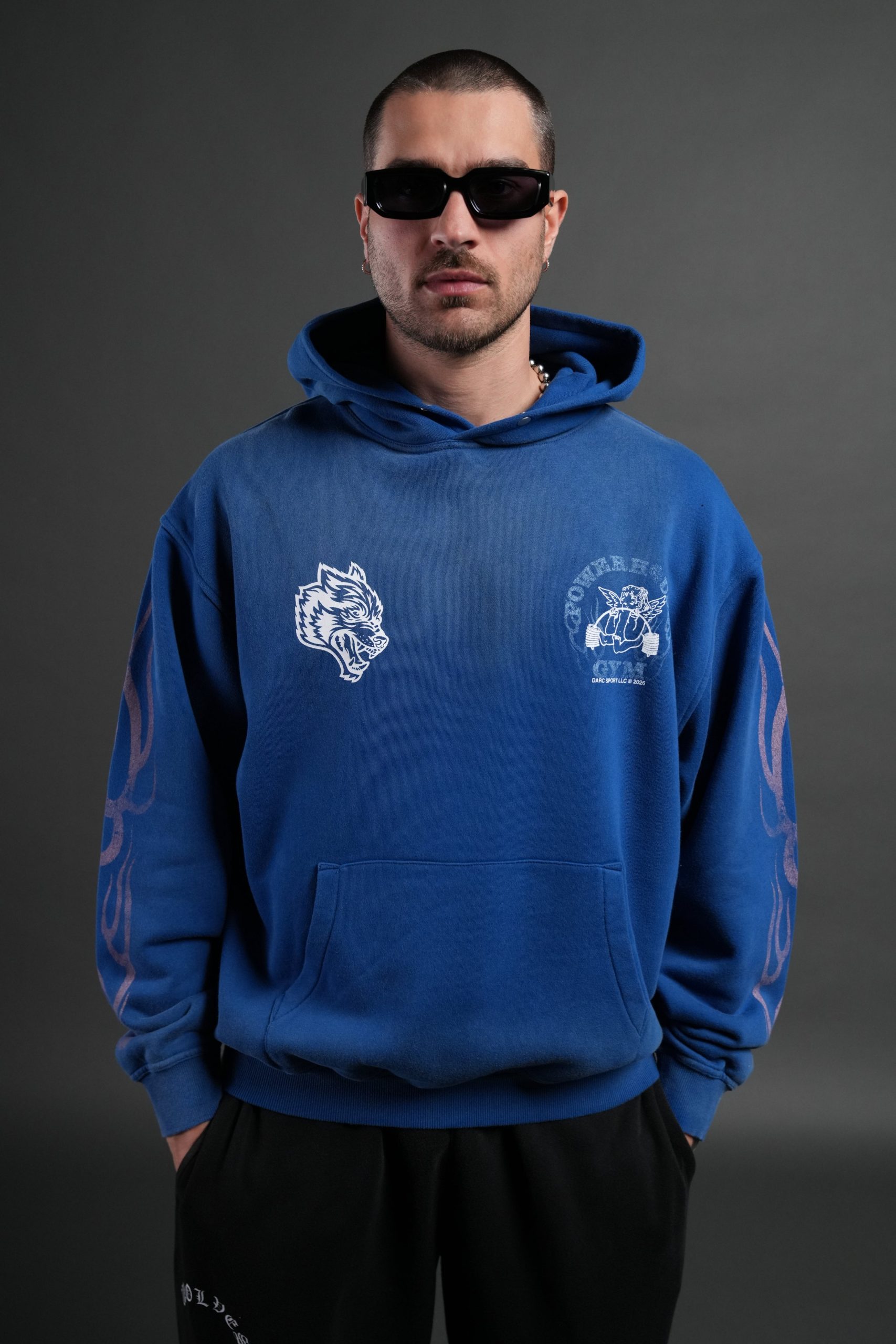 Powerhouse of the Cherub Unisex Pierce Hoodie in Darc Cobalt Drift Wash - Image 7