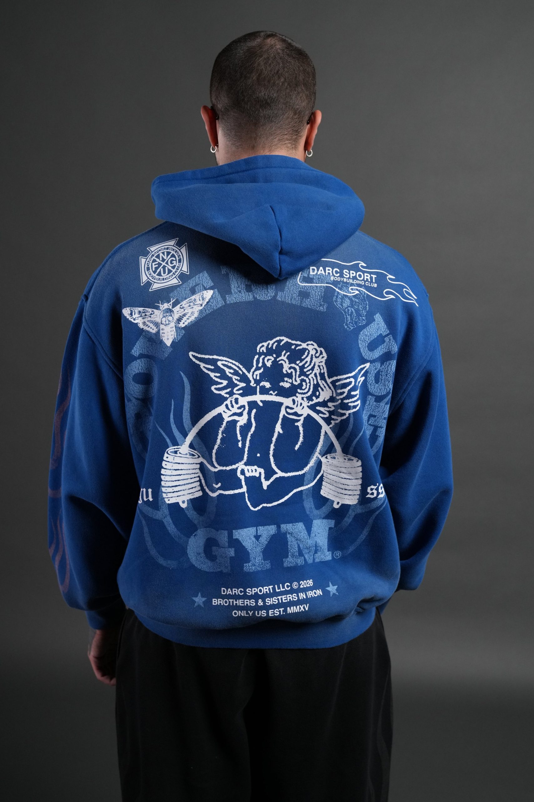 Powerhouse of the Cherub Unisex Pierce Hoodie in Darc Cobalt Drift Wash - Image 8