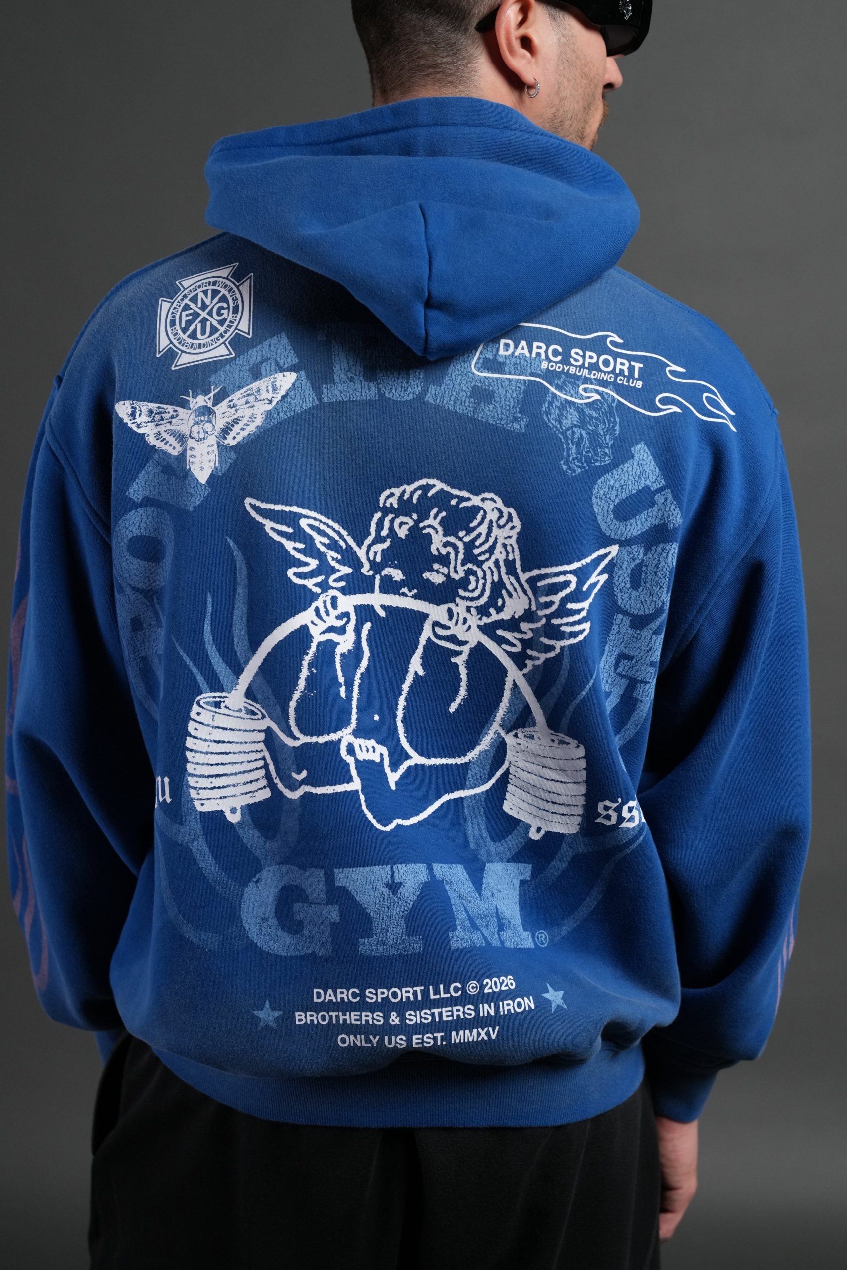Powerhouse of the Cherub Unisex Pierce Hoodie in Darc Cobalt Drift Wash - Image 9