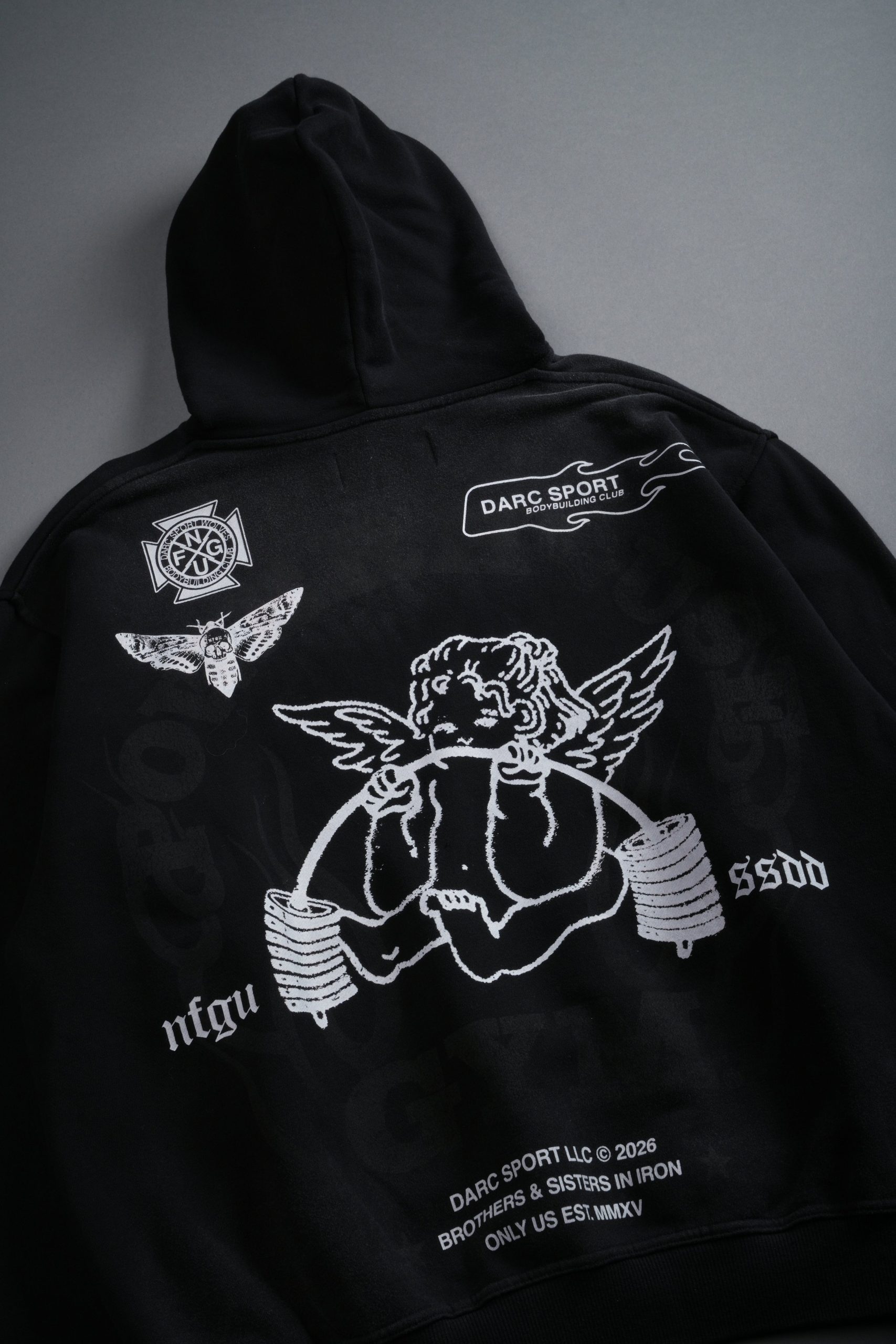 Powerhouse of the Cherub Unisex Pierce Hoodie in Black Drift Wash - Image 20