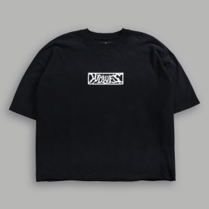 Midnight Wolves Distressed Grunge Box Cut Tee V2 in Black Drift Wash