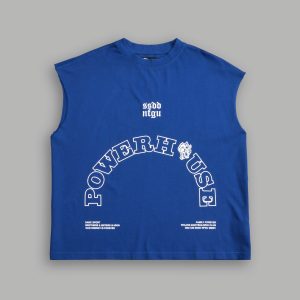 Powerhouse Wolves Premium Box Cut Muscle Tee in Darc Cobalt