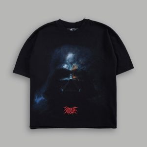 Vader Grunge Mid-Length Raw Hem Tee in Black
