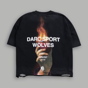 Sangrado Distressed Grunge Box Cut Tee in Black Drift Wash