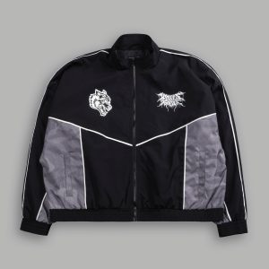 Drip Hesh Quinn Track Jacket in Black/Lush Vintage Woodland Camo