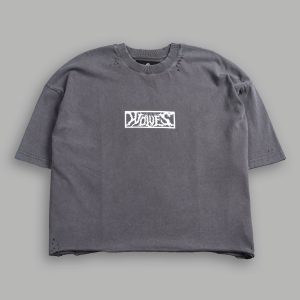 Midnight Wolves Distressed Grunge Box Cut Tee V2 in Slate Gray
