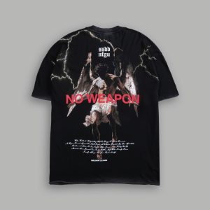 Fallen Angel Raw Hem Premium Oversized Tee in Black