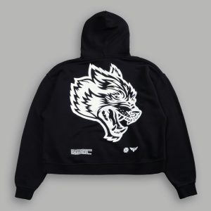 Respect Us Box Cut Pierce Hoodie in Black