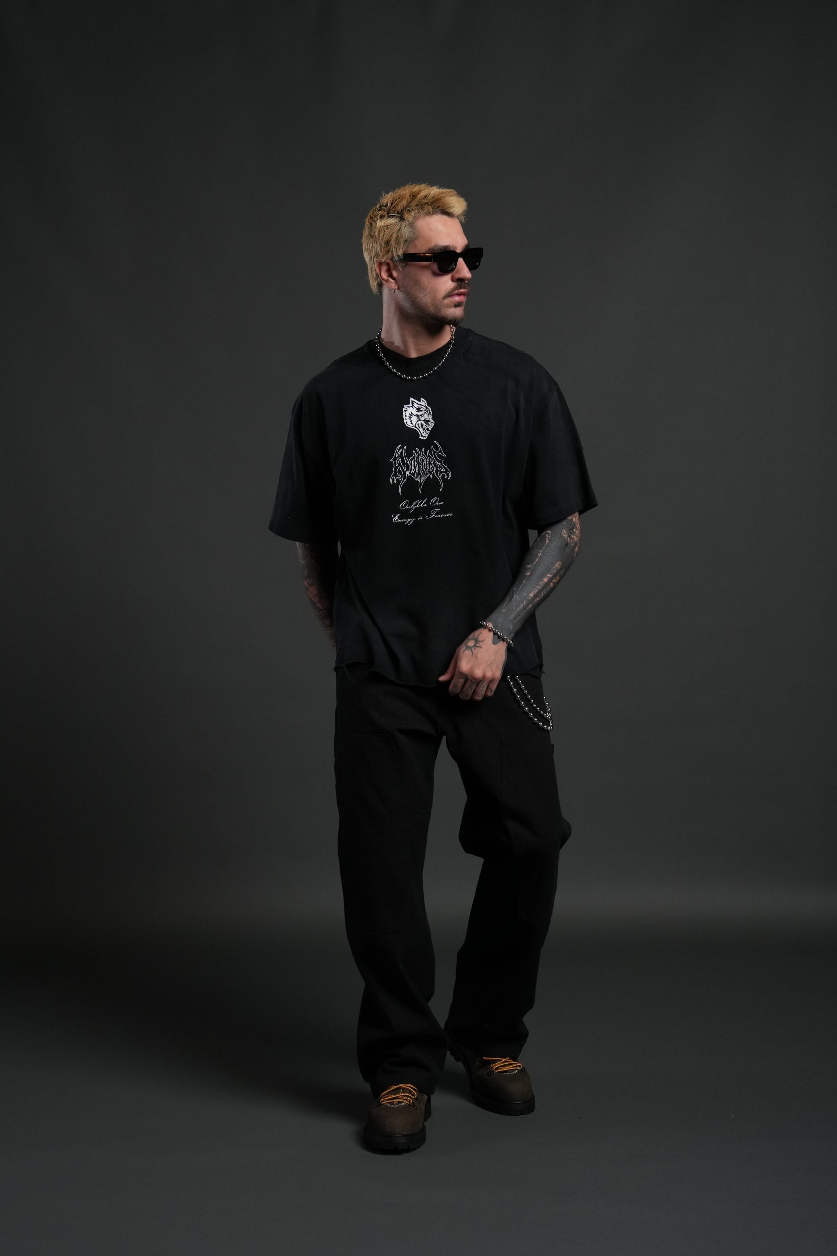 Mori Flames Distressed Grunge Tee in Black Drift Wash - Image 5