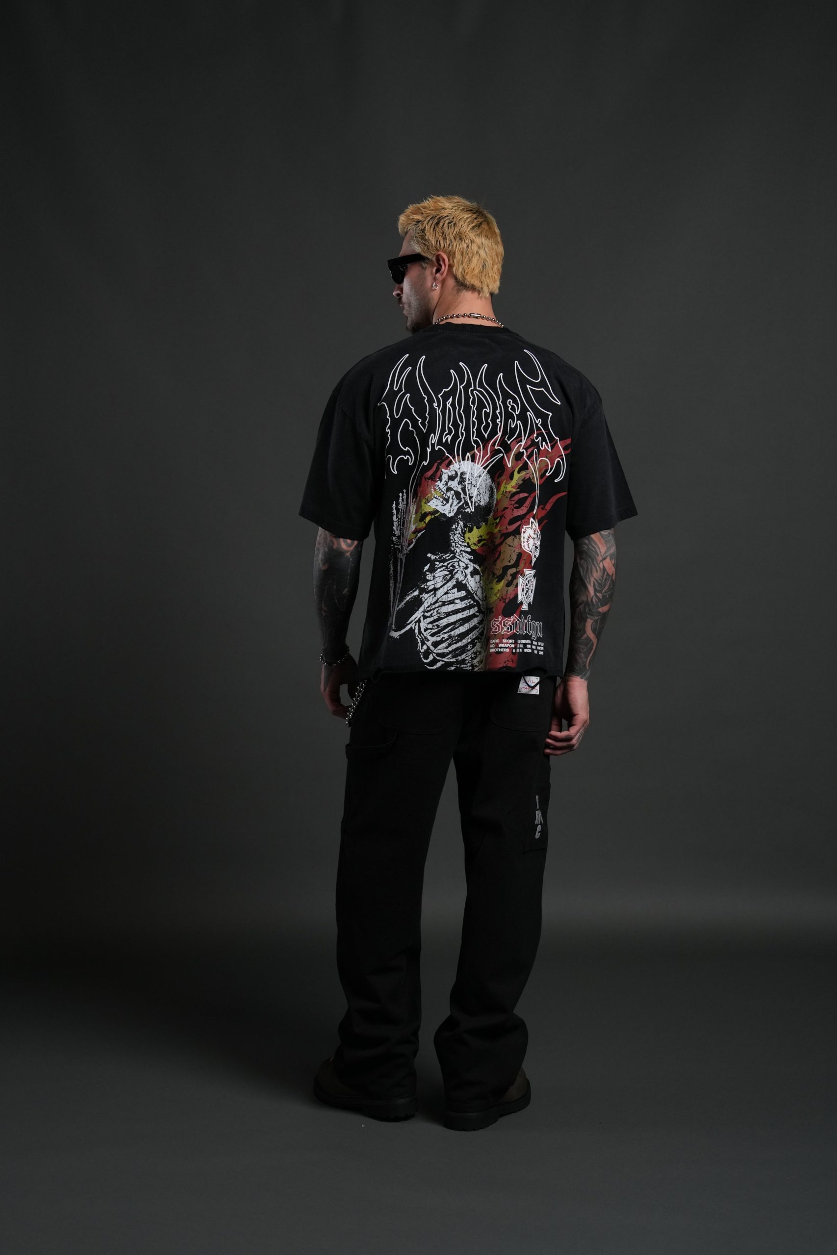 Mori Flames Distressed Grunge Tee in Black Drift Wash - Image 6