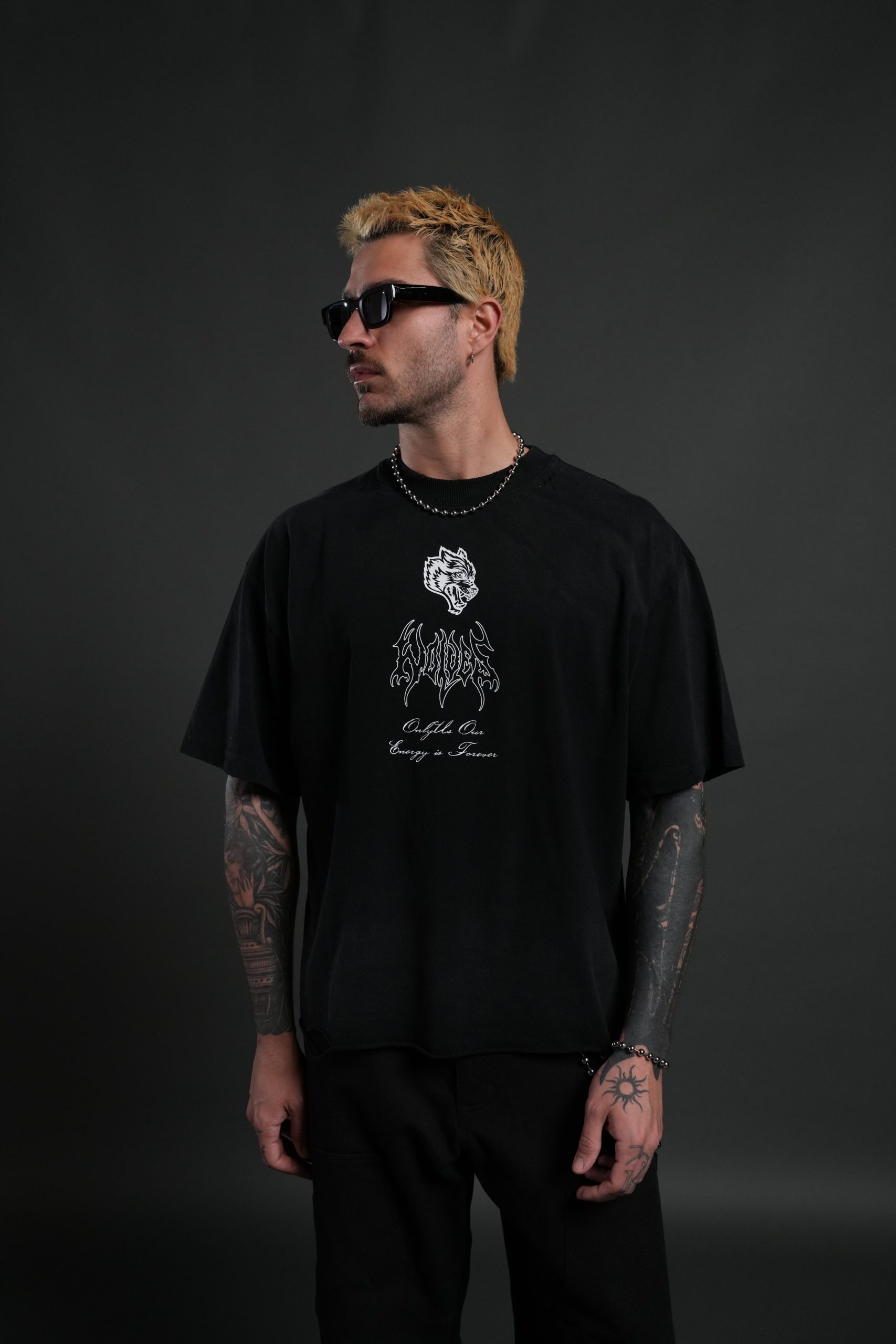 Mori Flames Distressed Grunge Tee in Black Drift Wash - Image 2